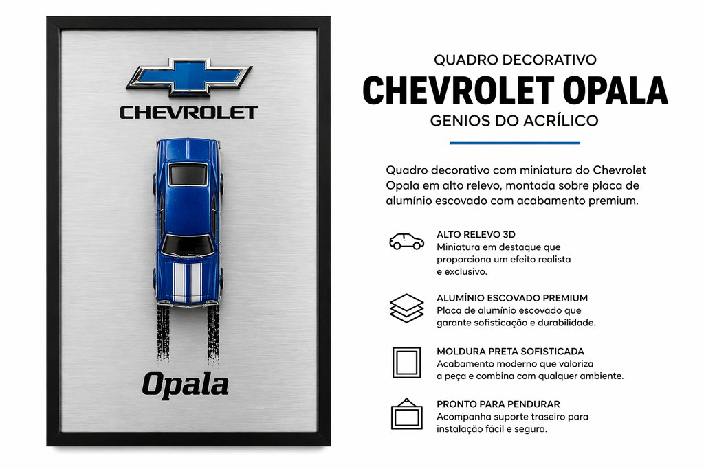 Quadro Chevrolet Opala 3D Premium – Miniatura em Alto Relevo | Gênios do Acrílico