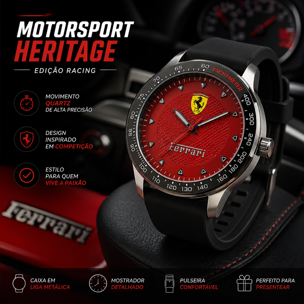 Relógio Racing inspirado em Ferrari