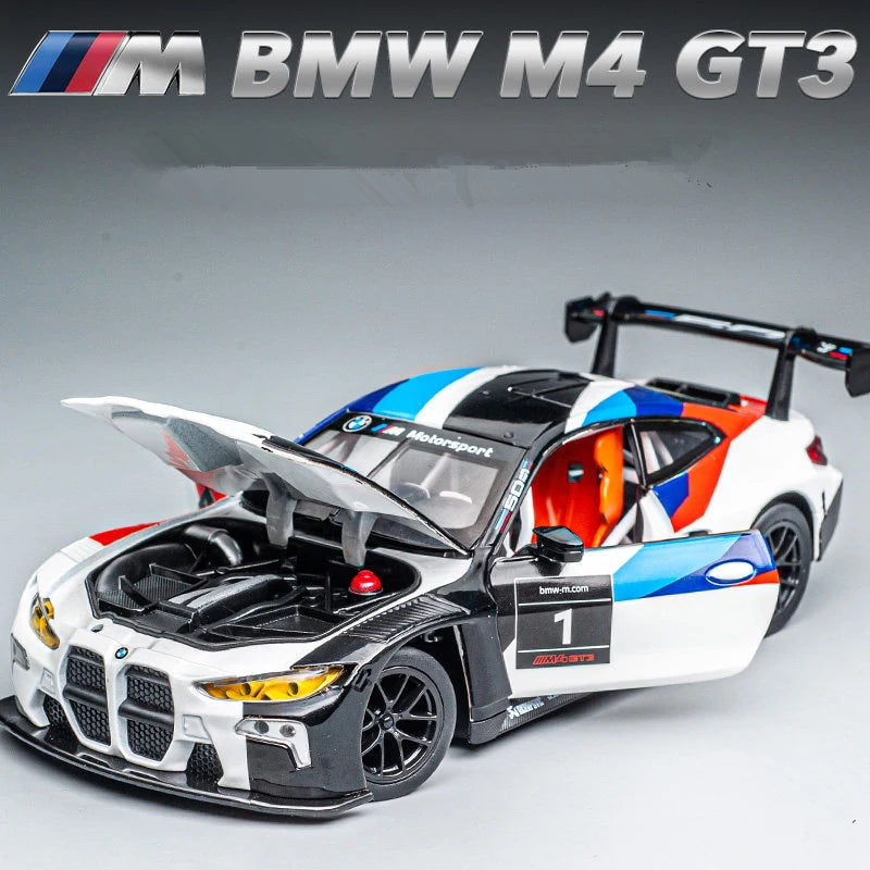 Miniatura BMW M4 GT3 1:24 – Edição Racing Premium em Metal com Som e Iluminação