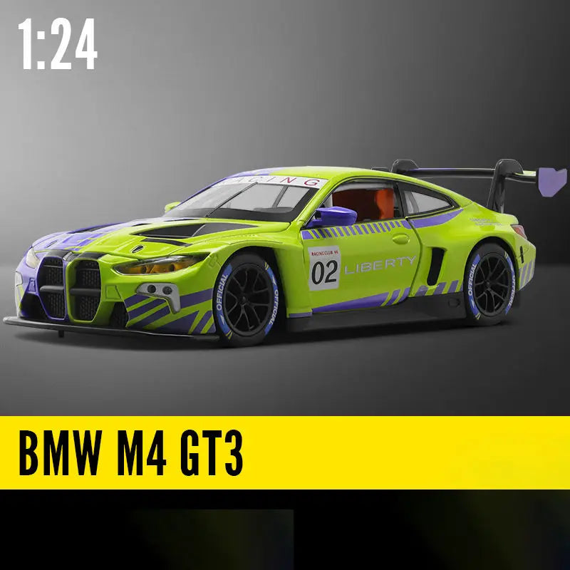 Miniatura BMW M4 GT3 1:24 – Edição Racing Premium em Metal com Som e Iluminação