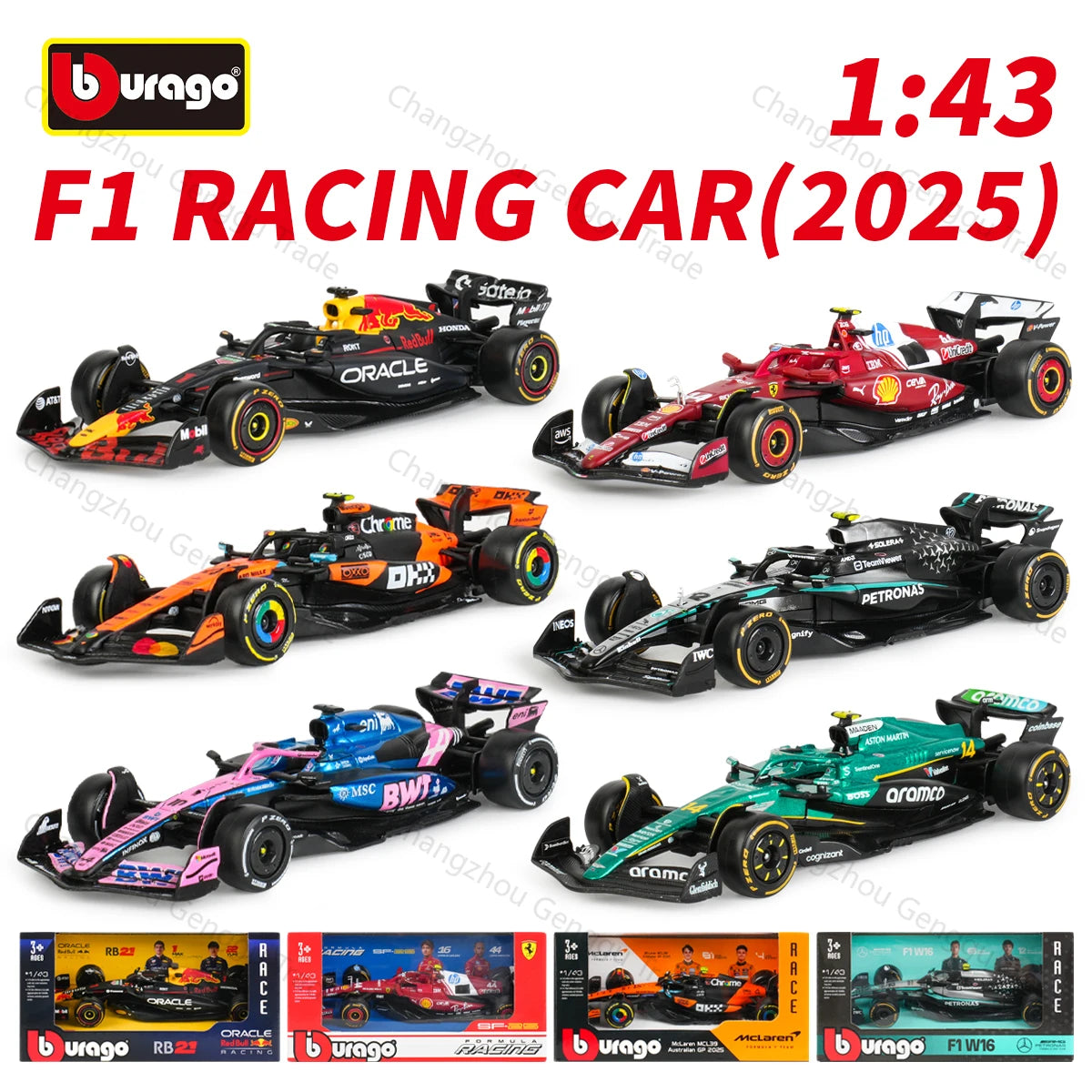 Bburago 1:43 2025 Ferrari SF25 RB21 W16 MCL39 AMR25 A525 F1 Racing Formula Car Static Simulation Diecast Alloy Model Car