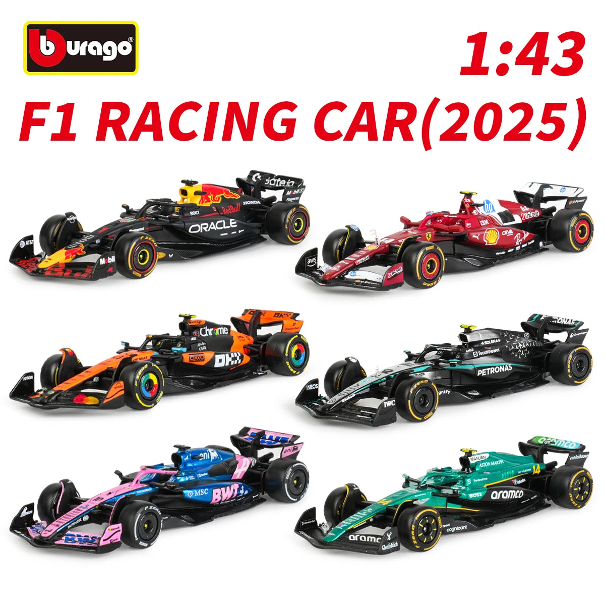 Bburago 1:43 2025 Ferrari SF25 RB21 W16 MCL39 AMR25 A525 F1 Racing Formula Car Static Simulation Diecast Alloy Model Car