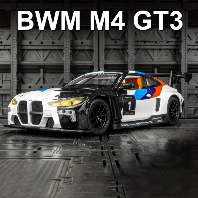 Miniatura BMW M4 GT3 1:24 – Edição Racing Premium em Metal com Som e Iluminação