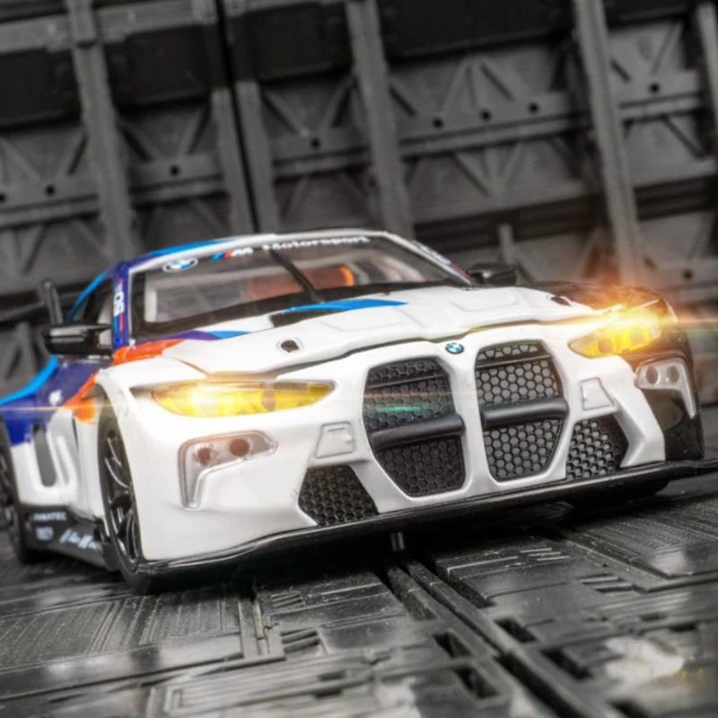 Miniatura BMW M4 GT3 1:24 – Edição Racing Premium em Metal com Som e Iluminação