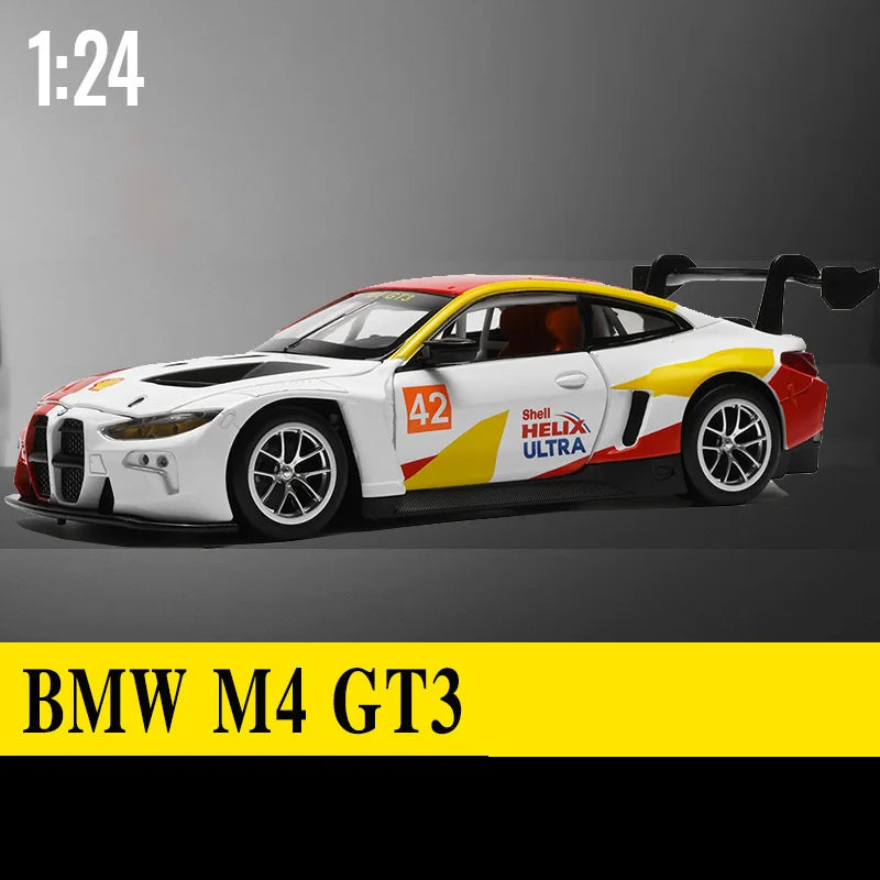 Miniatura BMW M4 GT3 1:24 – Edição Racing Premium em Metal com Som e Iluminação