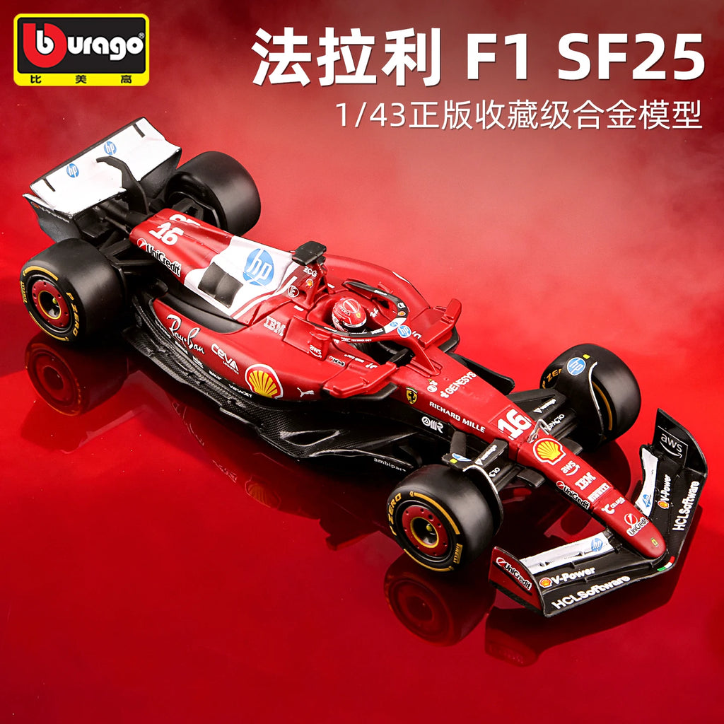 Bburago 1:43 F1 2025 Scuderia Ferrari HP SF25 #16 Charles Leclerc #44 Lewis Hamilton Alloy Car Die Cast Model Toy Collectible