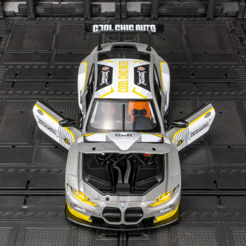 Miniatura BMW M4 GT3 1:24 – Edição Racing Premium em Metal com Som e Iluminação